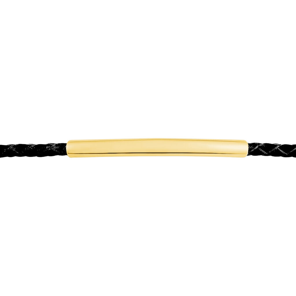 Bracelet Boshra Acier Dore Cuir Noir