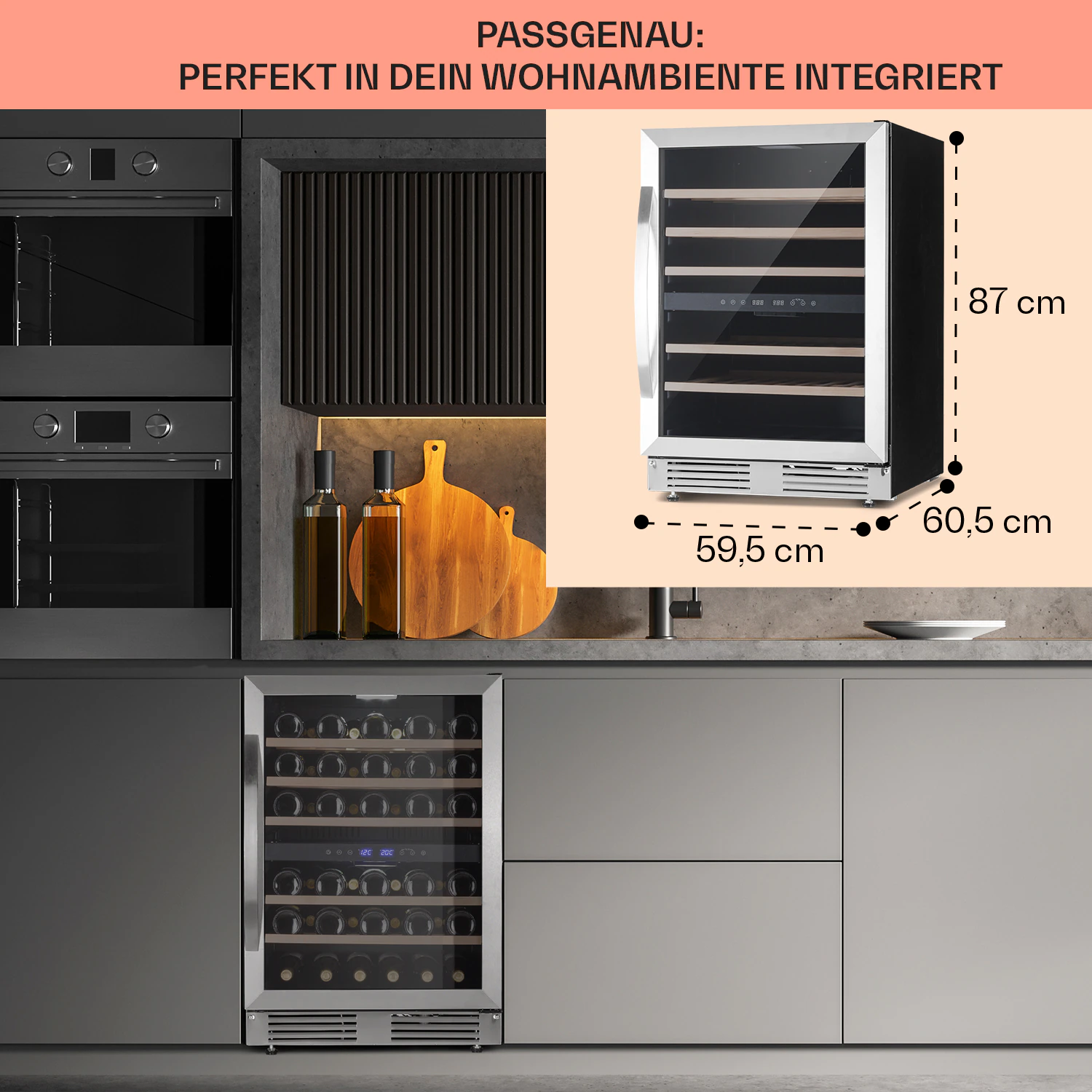 Vinovilla 50 Duo Zweizonen-Weinkühlschrank 53l 17 Fl. 3-Farben Glastür Edelstahl 2 Kühlzonen