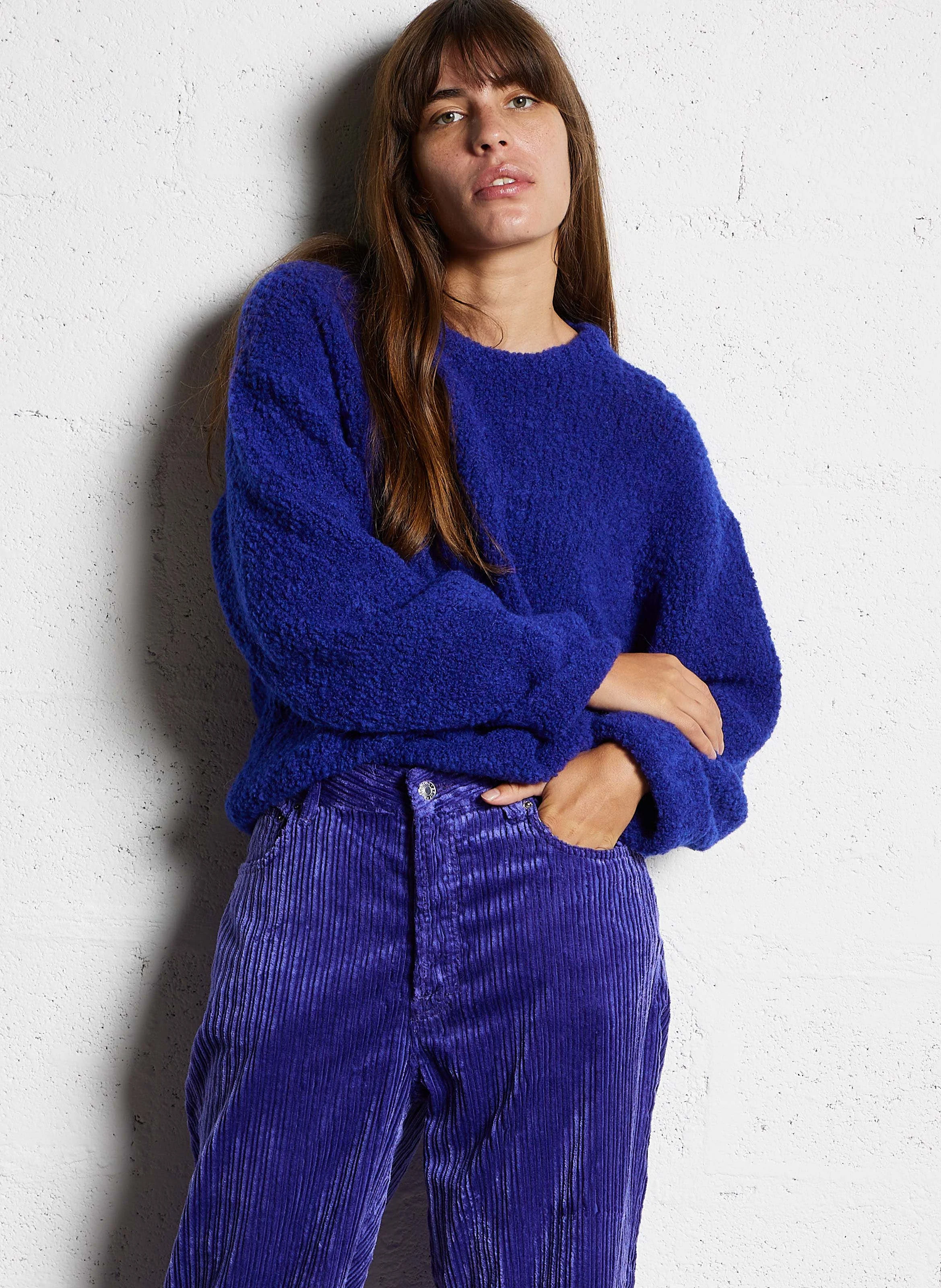 ZOLLY - Pull ample col rond en laine ample | Bleu