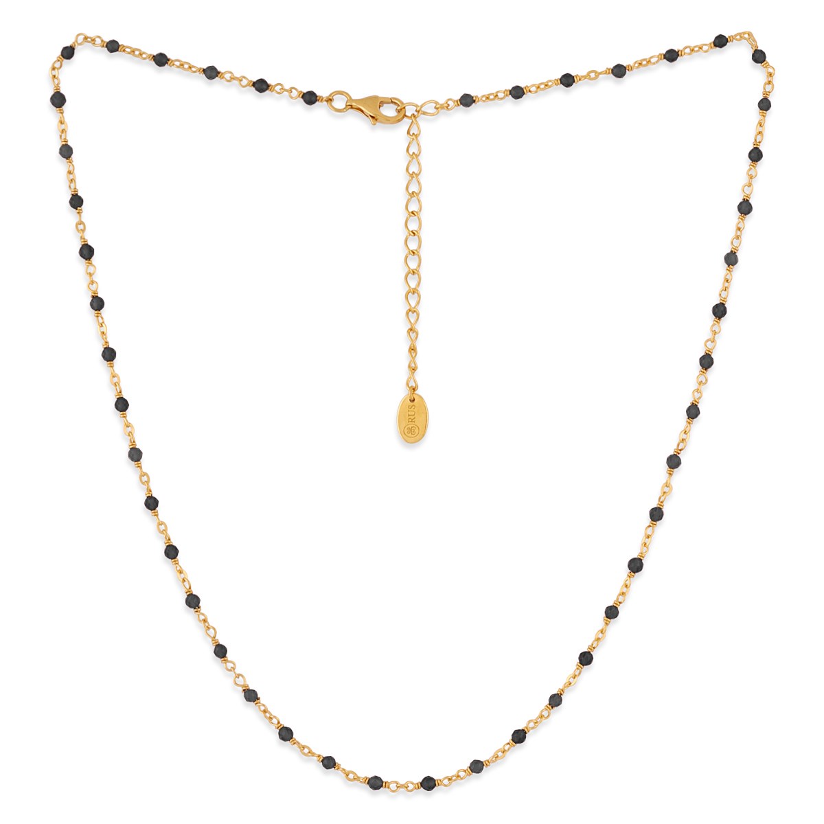 Collier Argent Doré Et Pierres Naturelles Noires