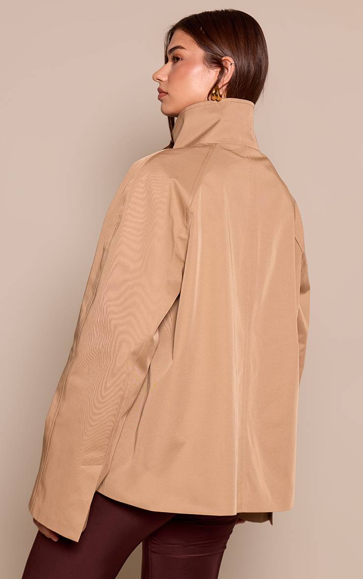 Marron Trench-coat Mi-long Beige À Col Montant
