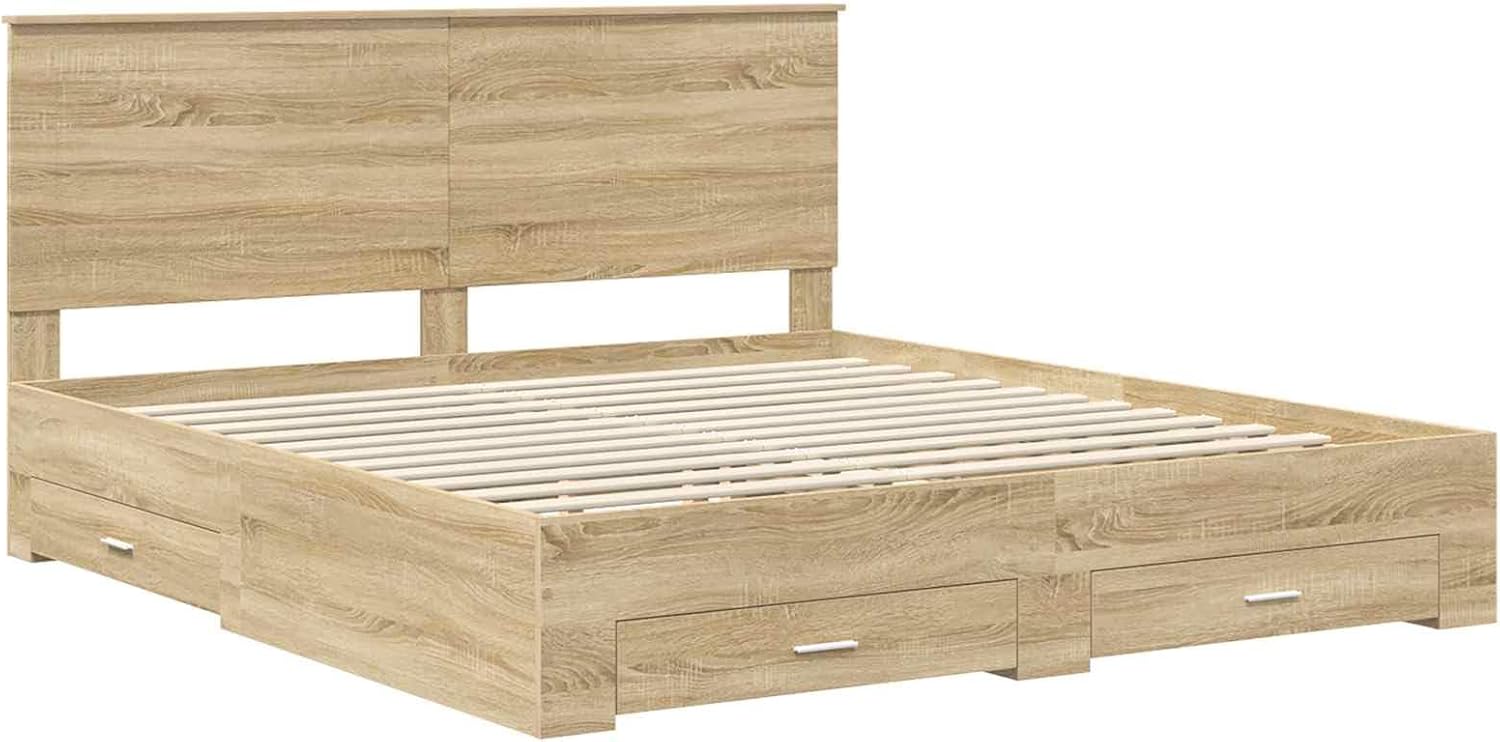 vidaXL Bettrahmen mit Kopfteil Sonoma-Eiche 200 x 200 cm Holzwerkstoff, Stylisches Bettgestell, Moderne Lagerung, funktionale Schlafzimmermöbel, langlebiger Holzwerkstoff, platzsparendes Design für