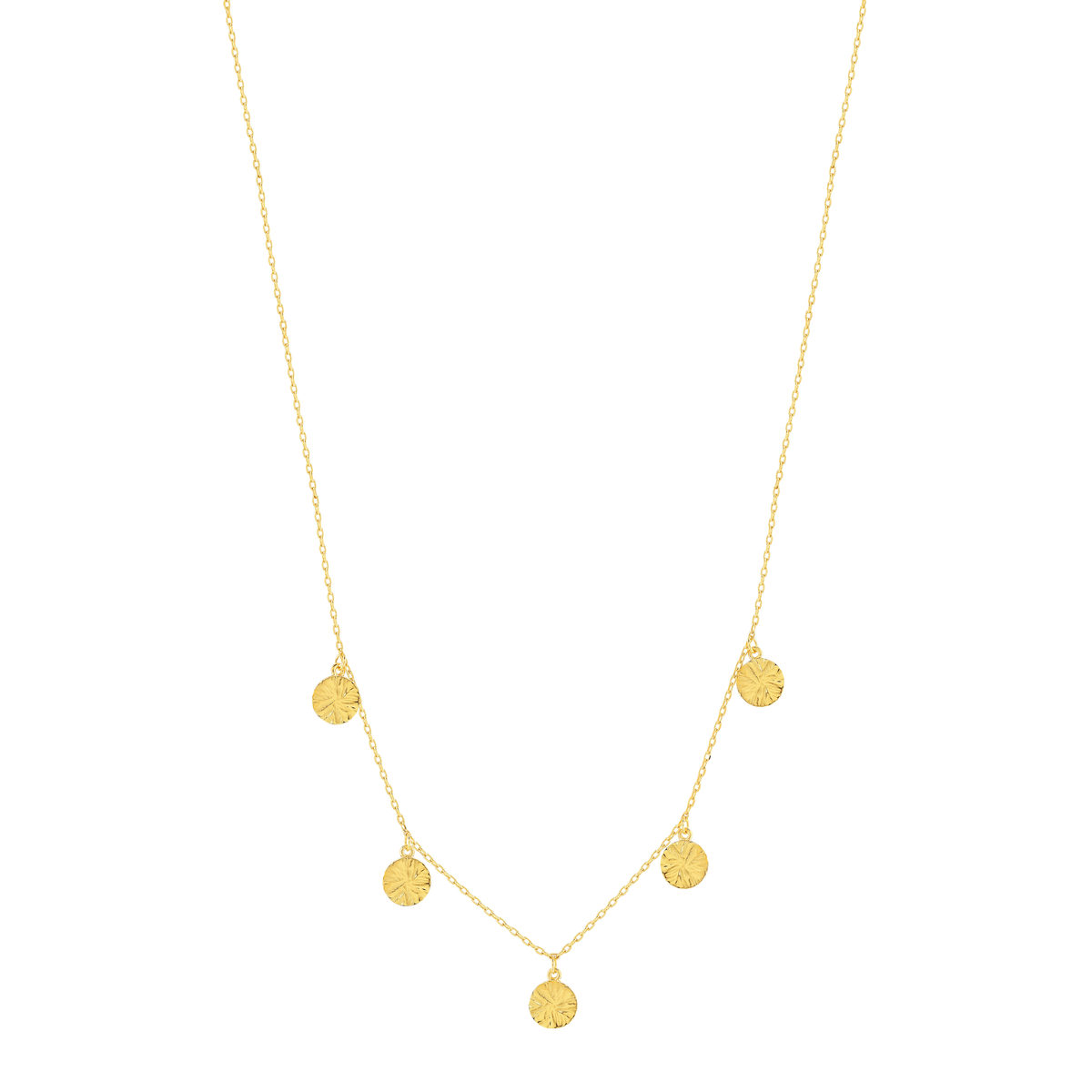 Collier plaqué or pampilles disques martelés 48 cm