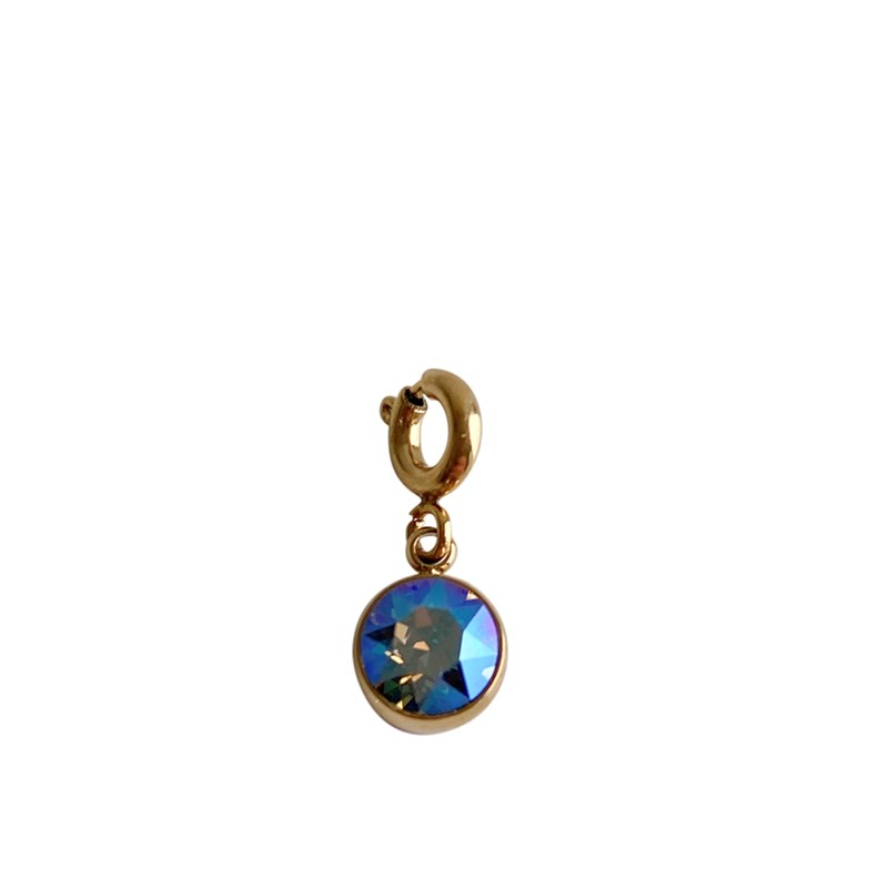 Charm pampille en acier doré avec cristal bleu