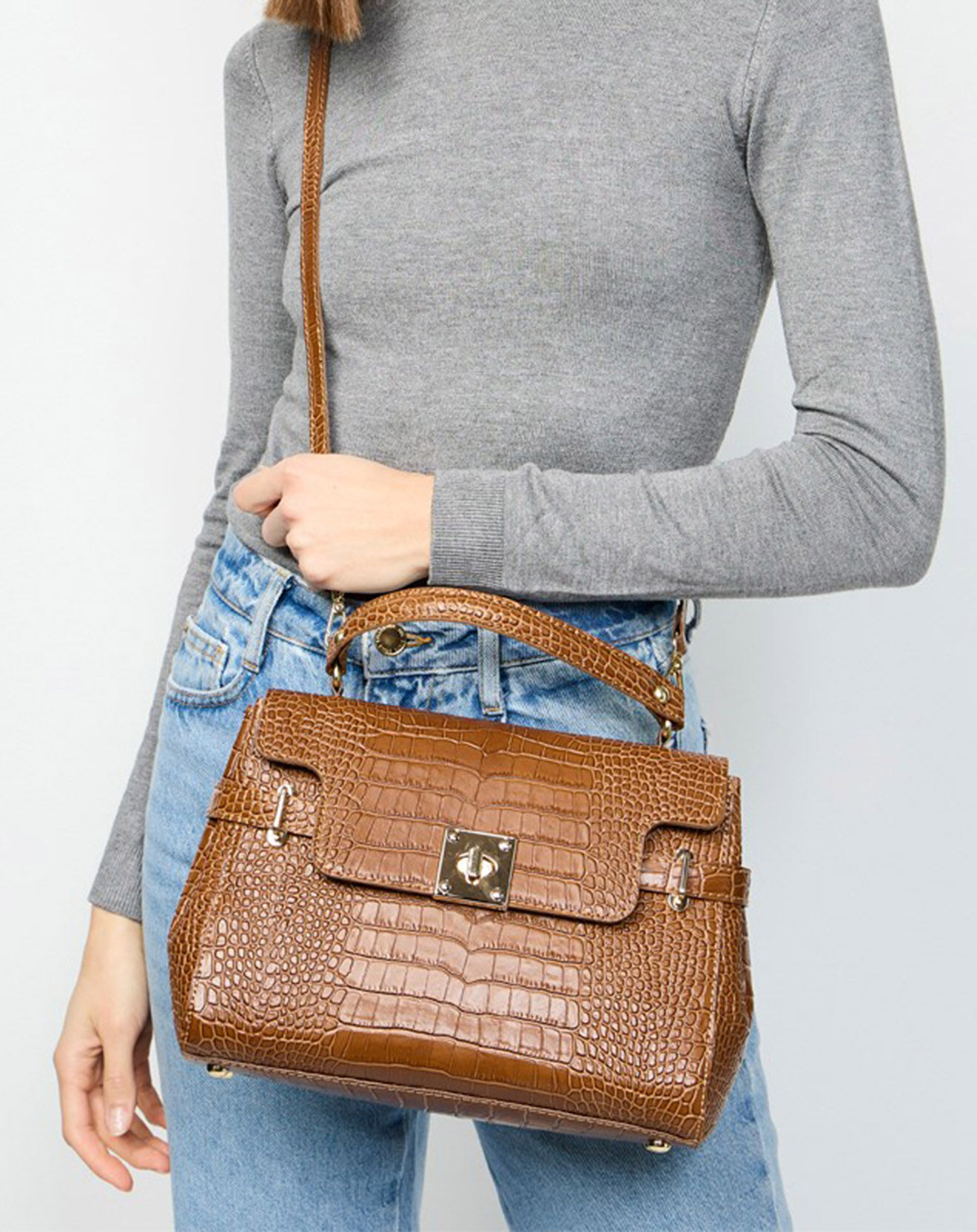 Christian Laurier Sac à main en Cuir croco Swan camel - 28x20x11 cm