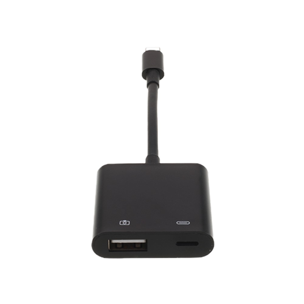Lightning auf USB A Kamera / Foto Adapter mit Ladeanschluss für Apple iPhone / iPad - Schwarz