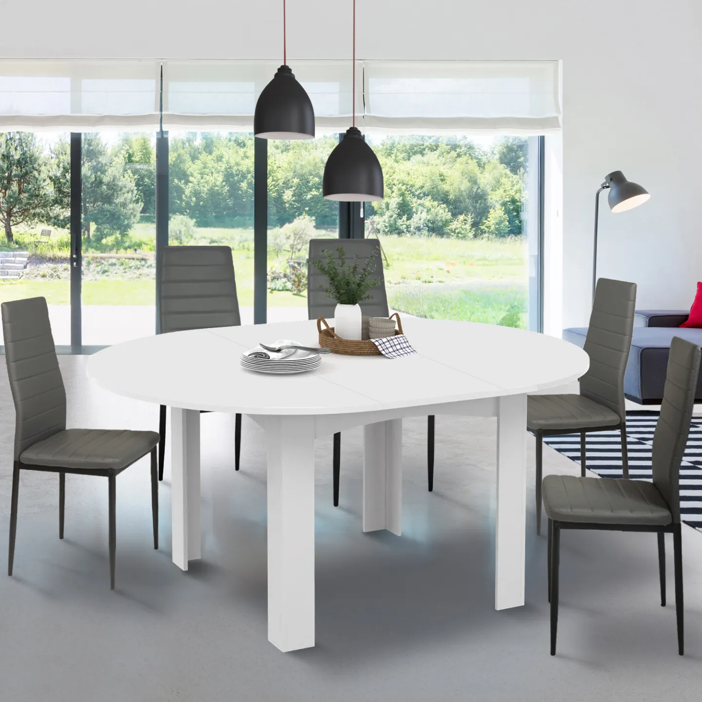 Table à manger extensible ronde DONA 4-8 personnes blanc 110-150 cm