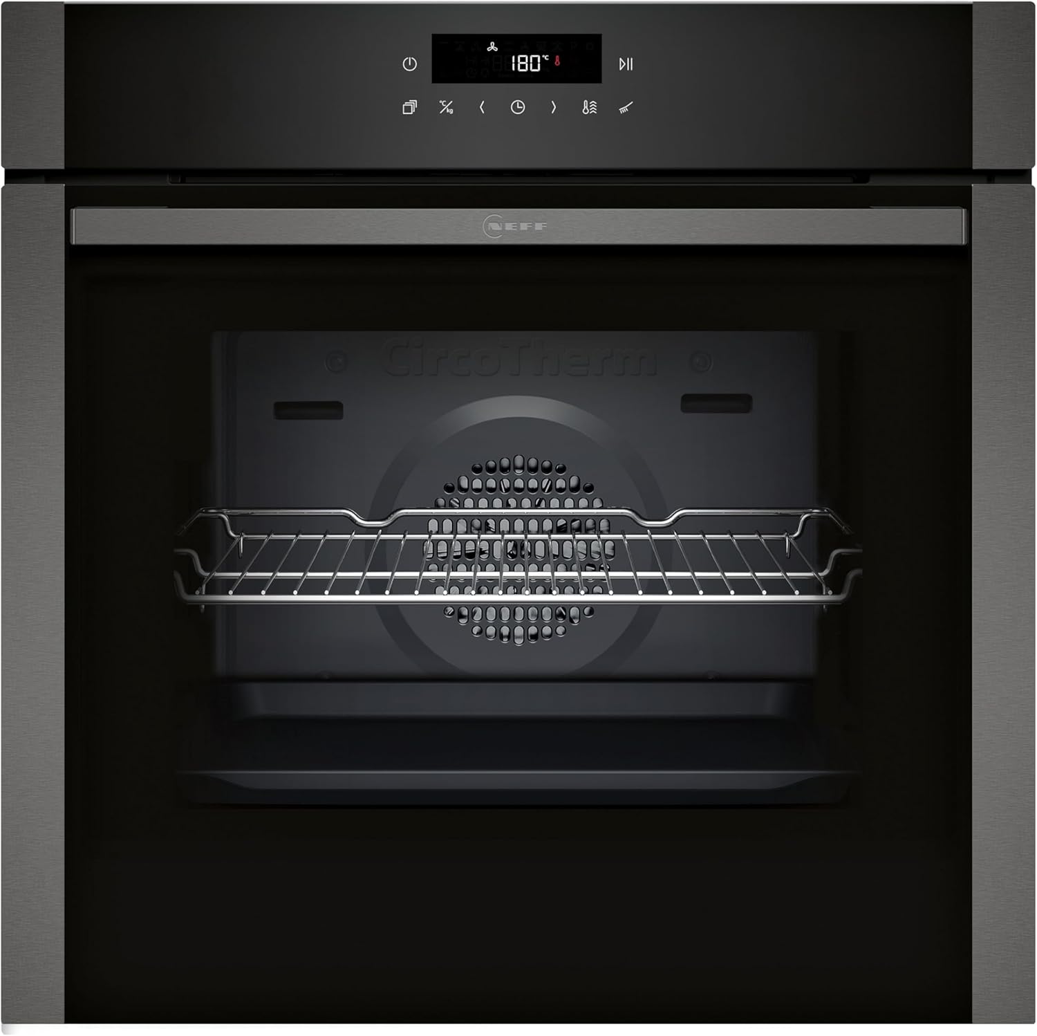 NEFF B6ACJ7AG3, N 50, Einbau-Backofen, 60 x 60 cm, Made in Germany, Versenkbare Tür, Pyrolyse & Easy Clean Hydrolyse Selbstreinigung, Air Fry samt Air Fry Blech, Backautomatik, Graphite-Grey