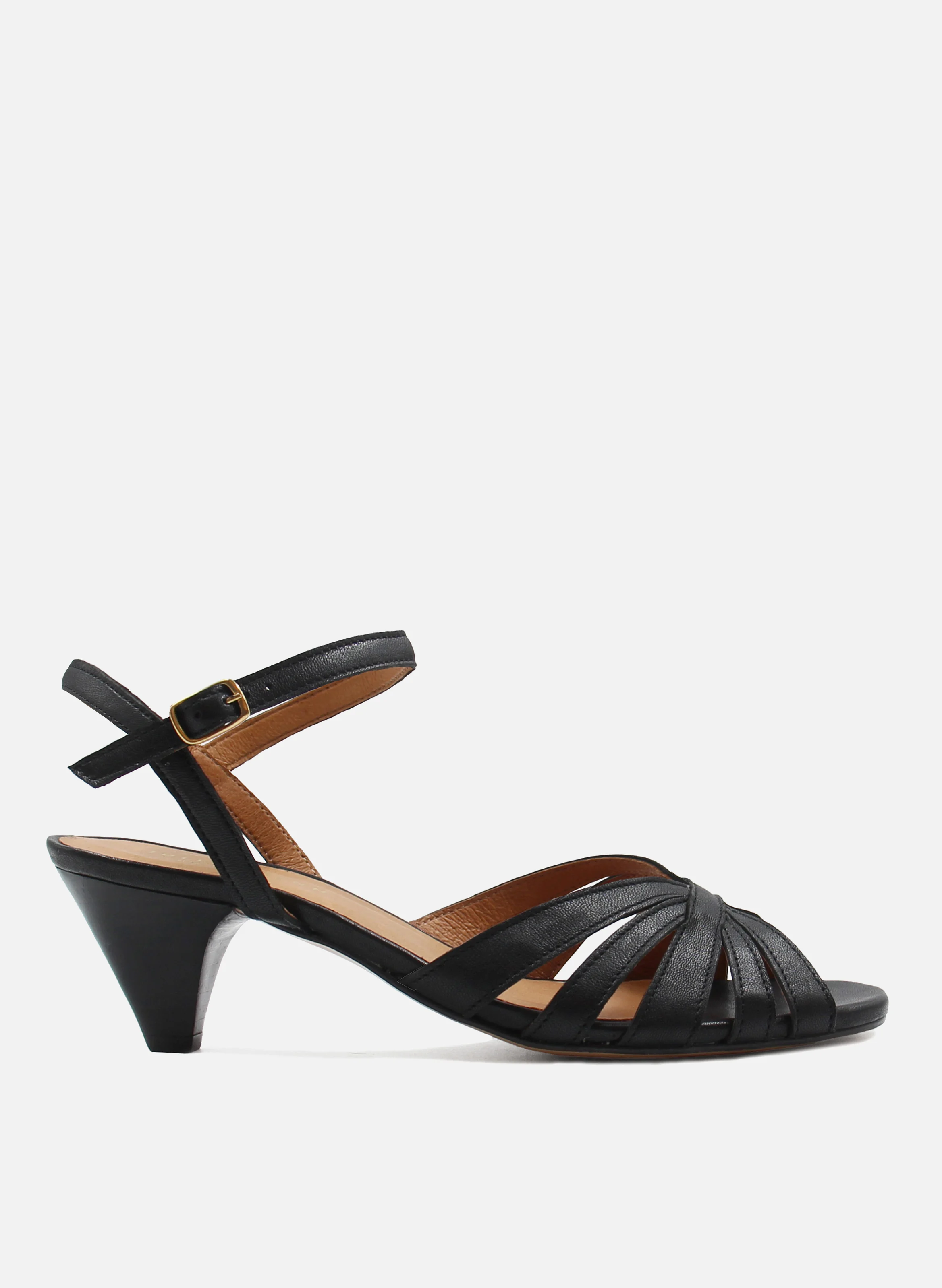 Sandales moyen talon brides cuir lisse | Noir