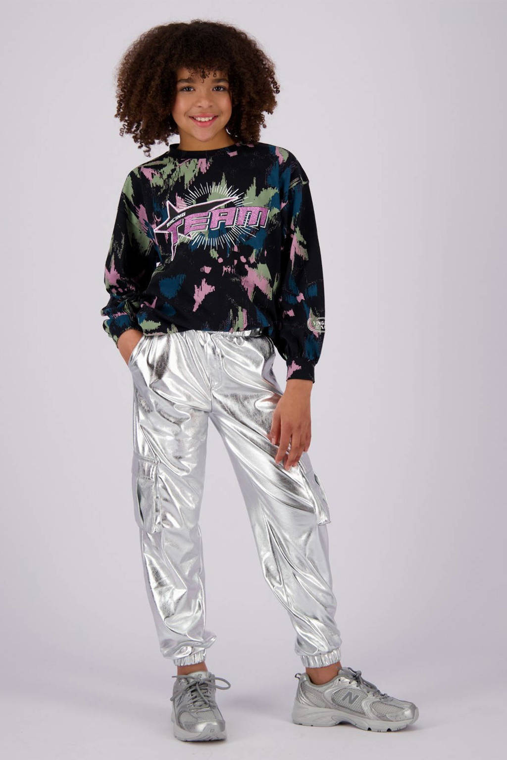 Vingino metallic imitatieleren tapered fit broek Shyla zilver metallic