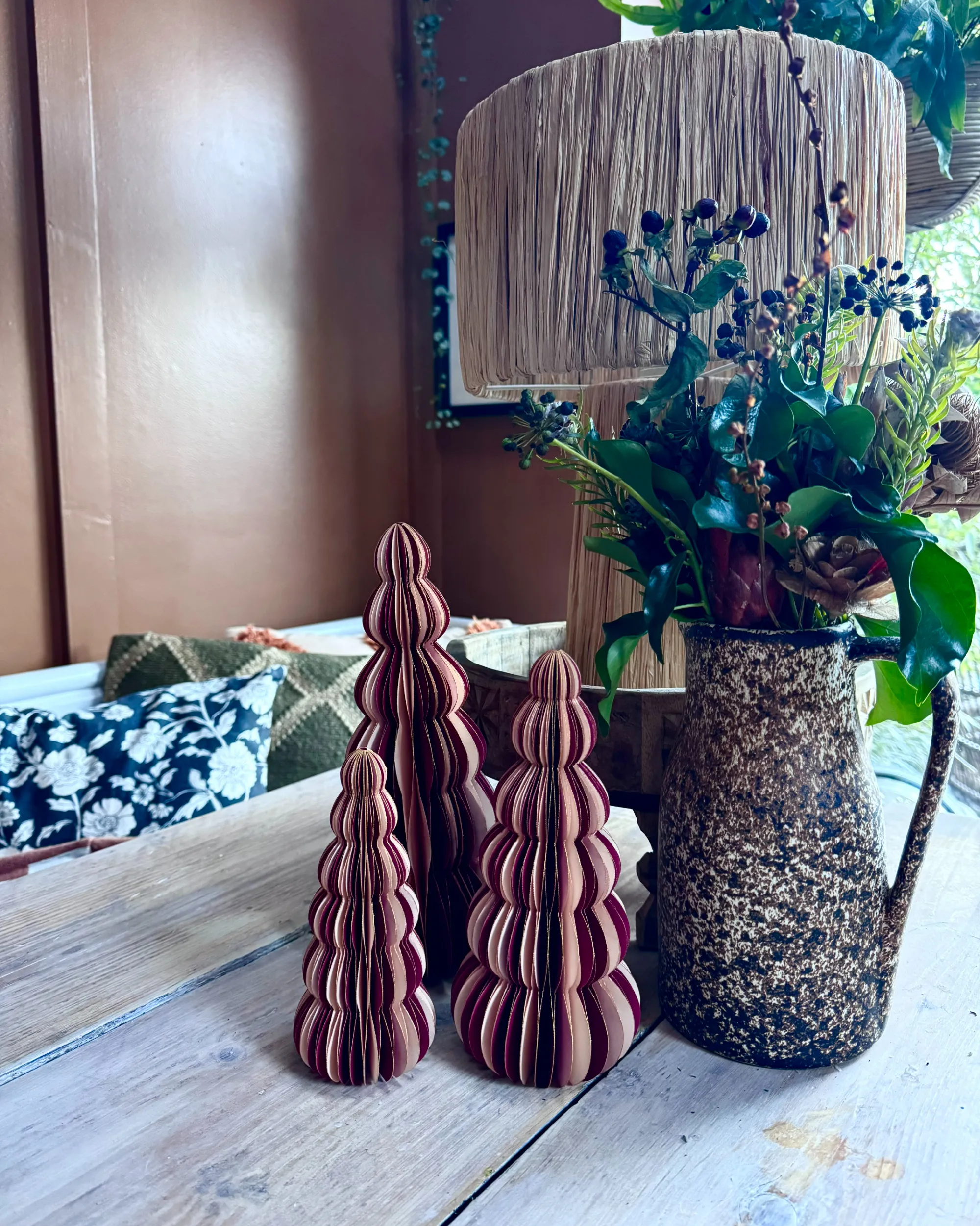 Set van 3 figuren DHAULAGIRI Kerstboom 15/20/25 cm Rood