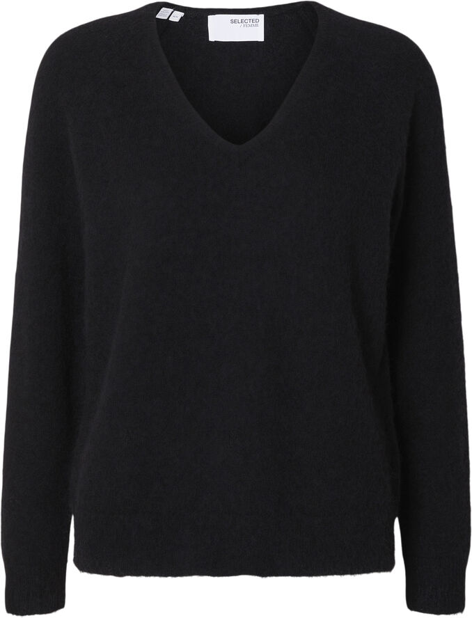 Selected Femme SLFLULU NEW LS WOOL KNIT V-NECK B NOOS Sort