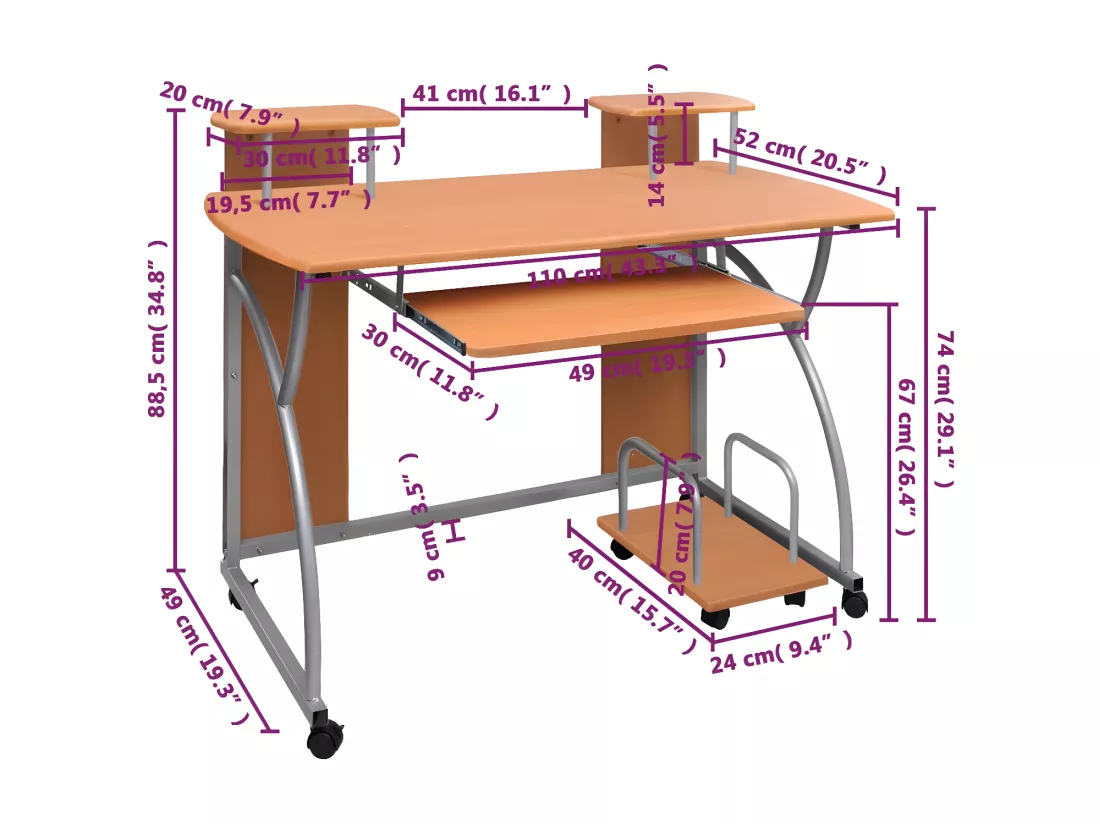 Bureau d'ordinateur Marron 110x52x88,5 cm Bois d’ingénierie