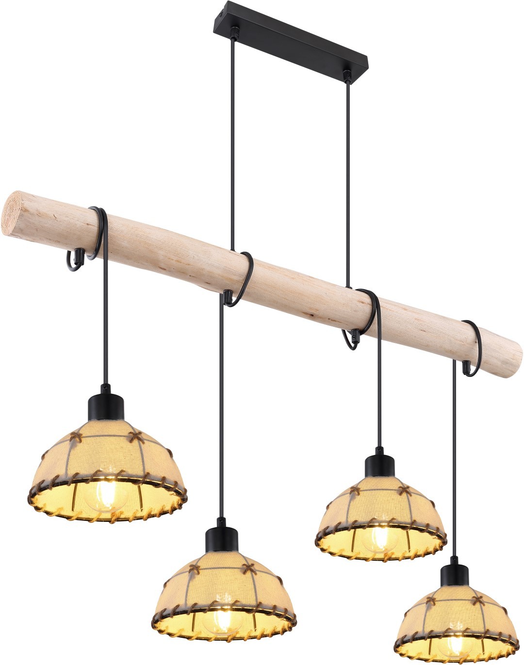 Pendelleuchte - schwarz matt-beige - Metall-Holz