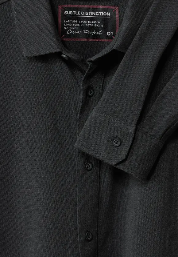 Piquée Langarmshirt - anthra grey melange
