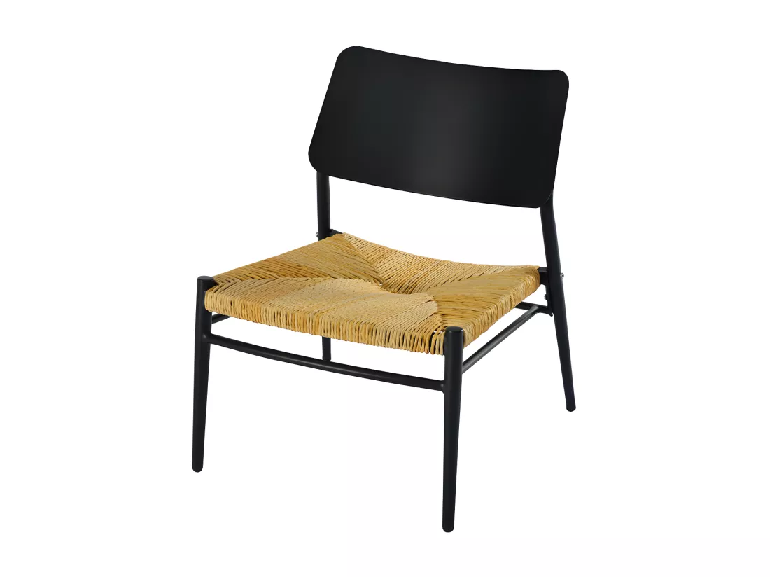 Lot de 2 fauteuils de jardin en aluminium - avec une table basse - tapis en rotin PE - Noir