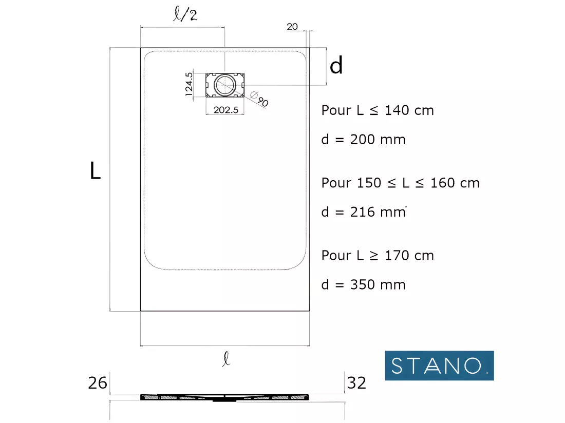 Receveur de douche 90 x 160 cm extra plat PIATTO en SoliCast® surface ardoisée gris