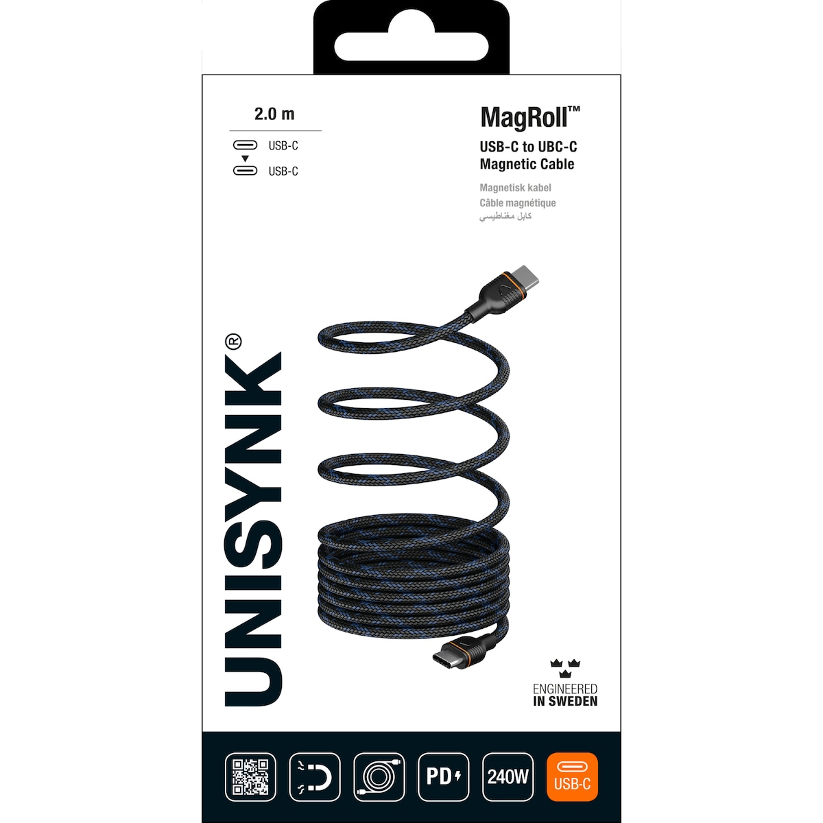 Unisynk MagRoll Magnetic 240W USB-C-kabel (2m)