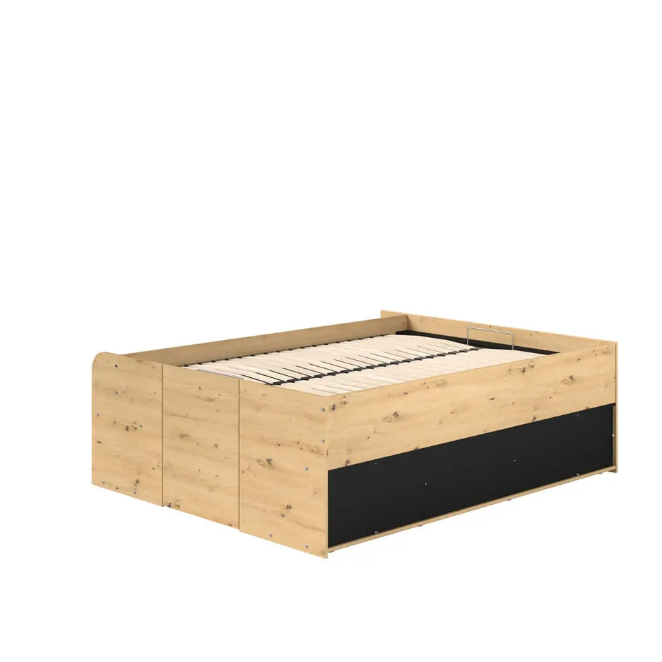 Bed Bremen met opslag - eiken/zwart - 140x200 cm