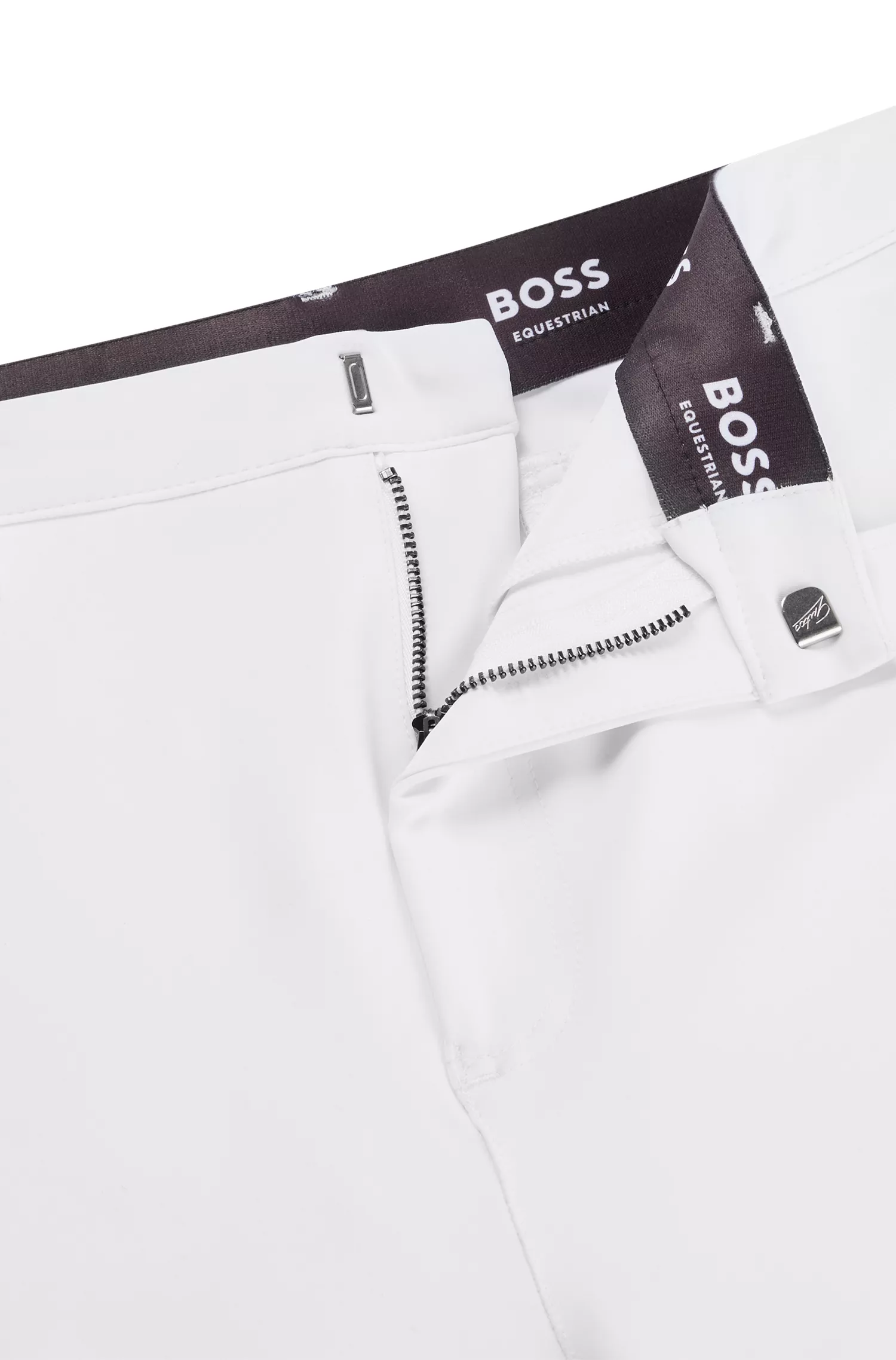 Calças de montaria BOSS Black-Equestrian com reforço no joelho em tecido super elástico.