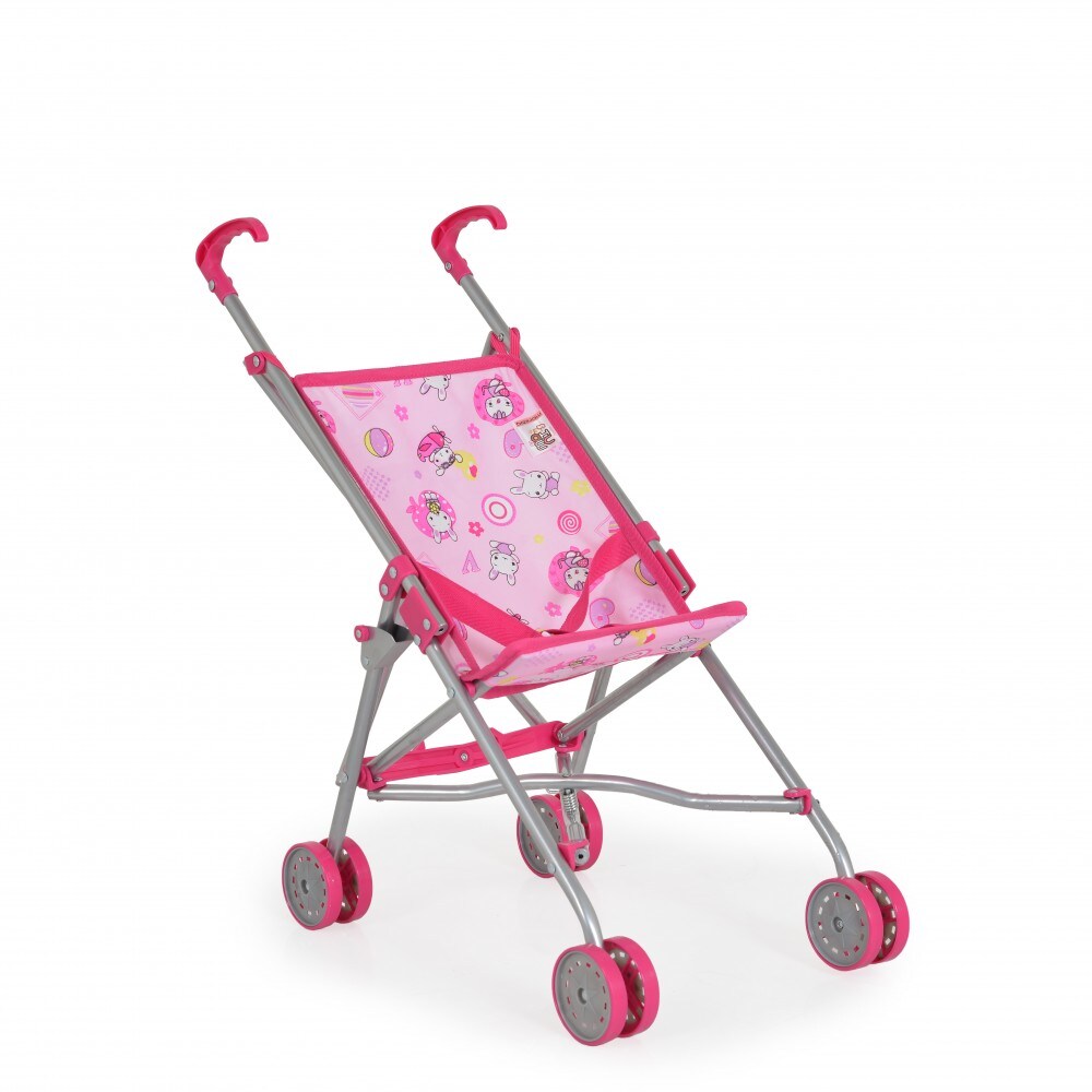 Moni Puppenwagen Kaya S9302 rosa Hasenmotiv mit Doppelräder, Schiebehöhe 55 cm rosa