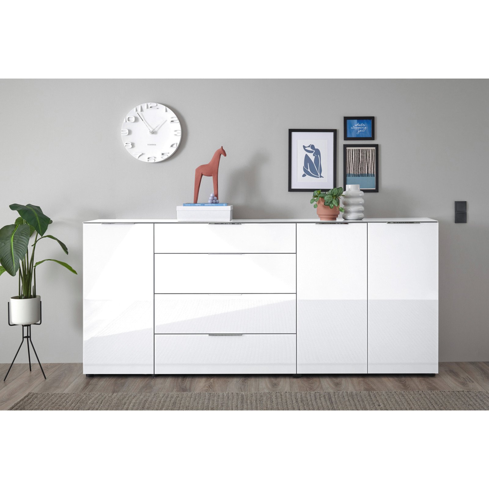 Sideboard Santo, Spanplatte Glas weiss, 226 x 99 x 40 cm