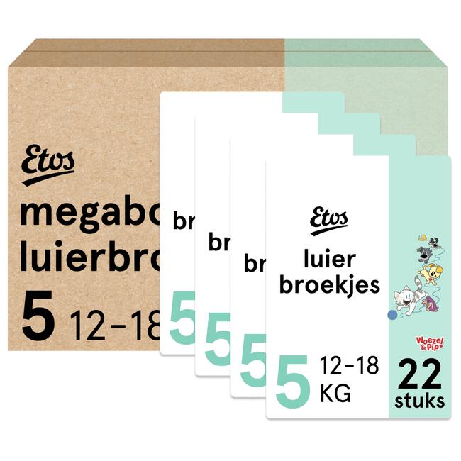Etos Woezel & Pip Luierbroekjes Junior Maat 5 12-18 kg Megabox kg 4x22 stuks