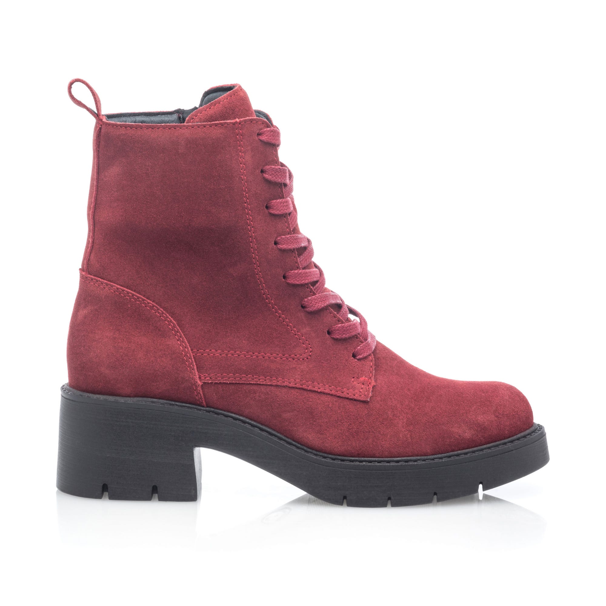 Bottines à lacets à talon Femme en cuir rouge