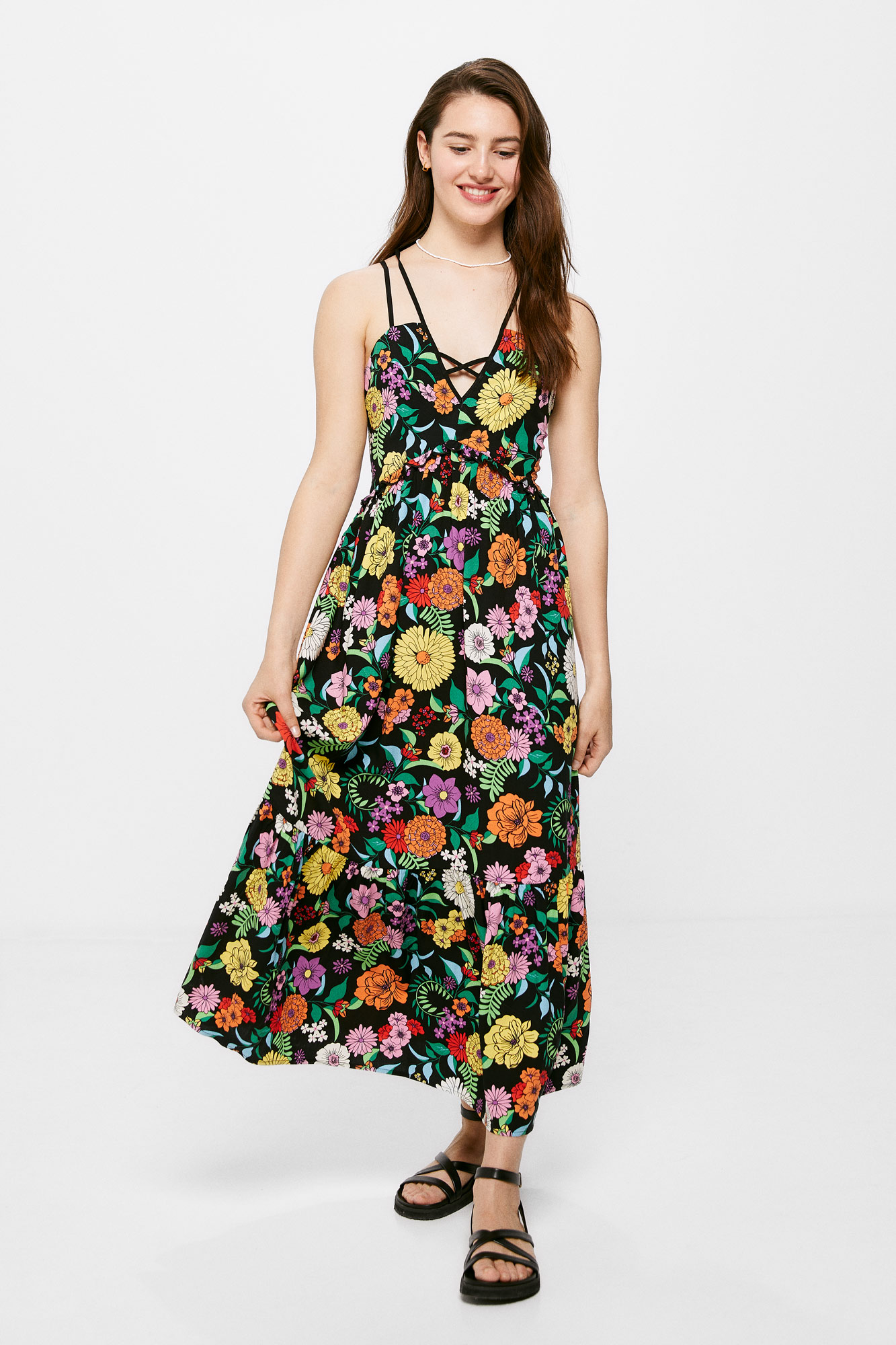 Vestido midi com alças duplas