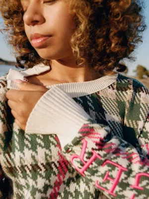 Suéter adaptável com estampa pied-de-poule e logo na manga