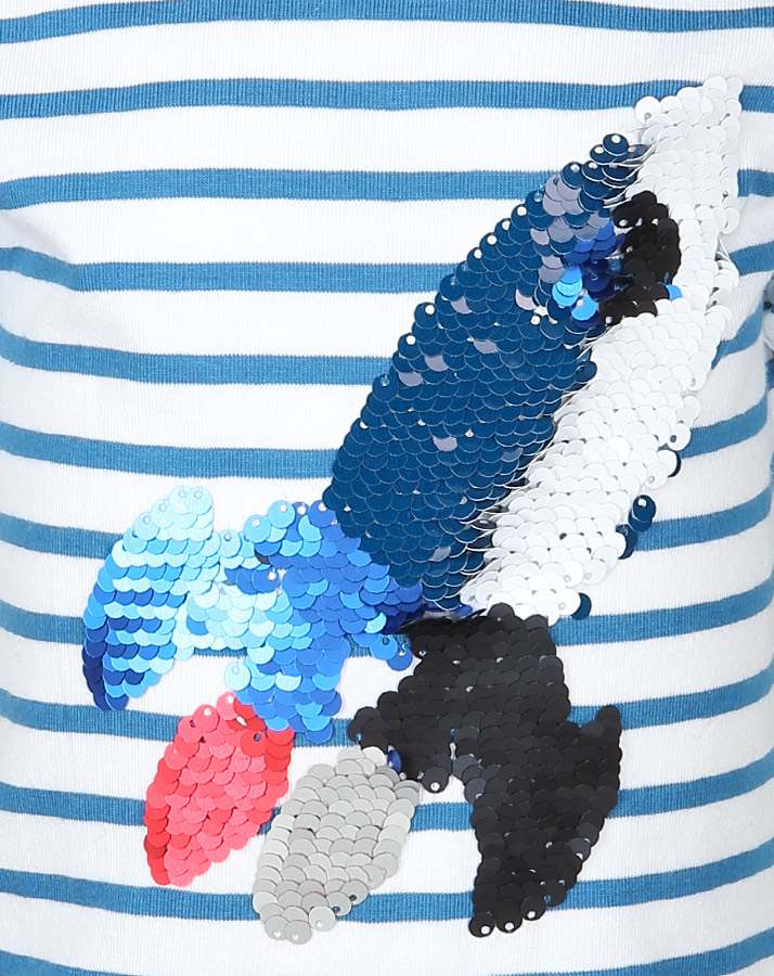 T-Shirt RAKETE mit Wendepailletten gestreift in weiß/blau