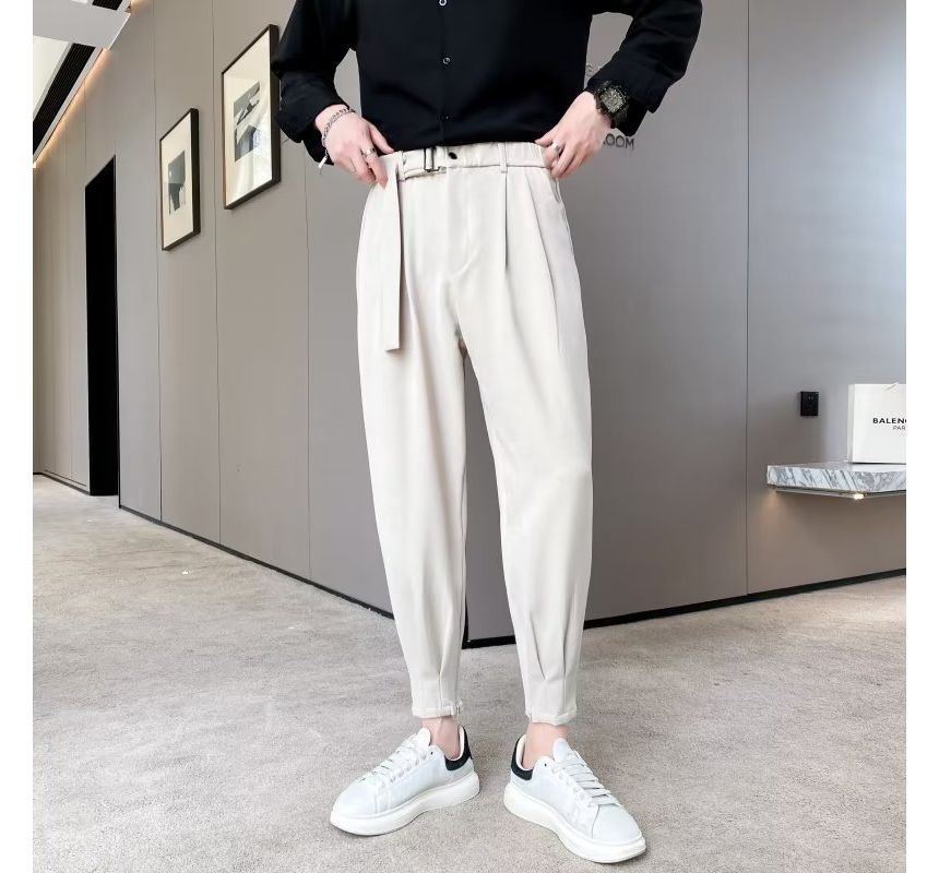 DuckleBeam - Mid Rise Plain Cropped Tapered Dress Pants