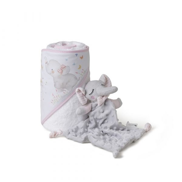 Interbaby Conjunto Toalha de Banho   Doudou Elefante Rosa