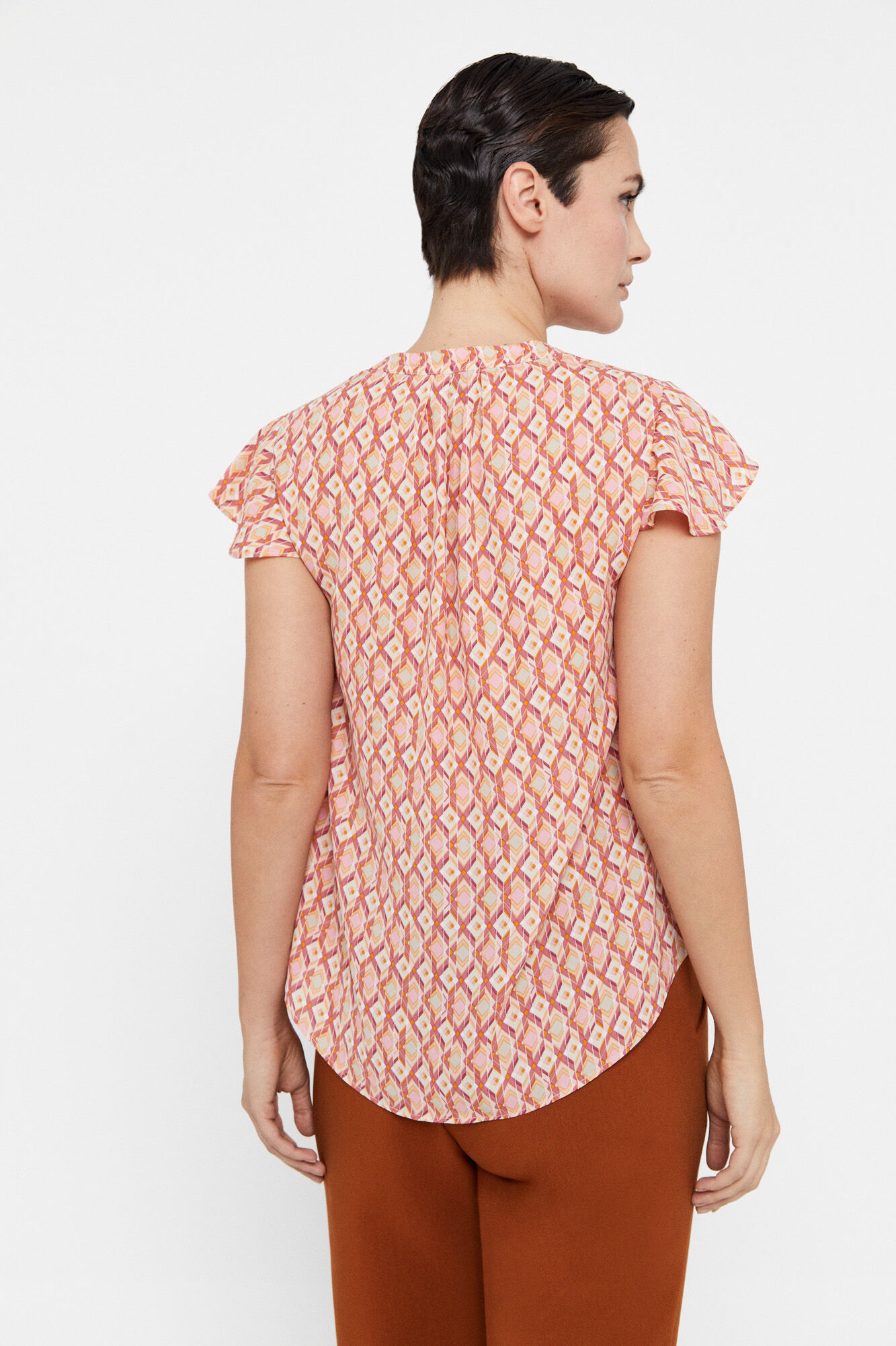Blusa com mangas de babados - Multicolorida