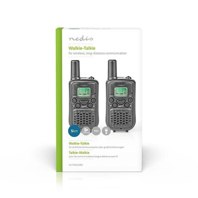 Nedis Walkie-talkie Set | 2 Håndsæt | Op til 5 km | Frekvens kanaler: 8 | PTT / VOX | Op til 2.5 Time | Sort
