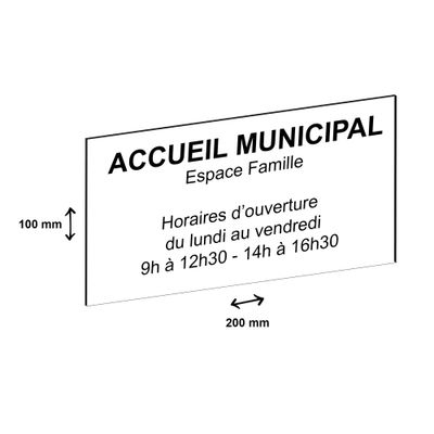 Plaque personnalisée avec votre texte - 200 x 100 mm - blanche - adhésivée prête à poser