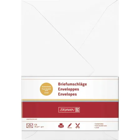 BRUNNEN Briefumschläge, weiß, 80g/m², C5, 10 Hüllen