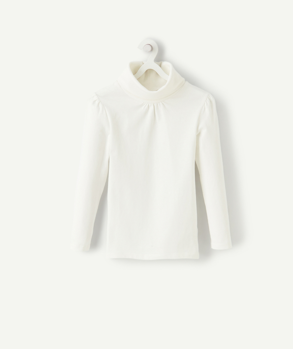 SOUS-PULL FILLE COL ROULÉ BLANC UNI EN COTON