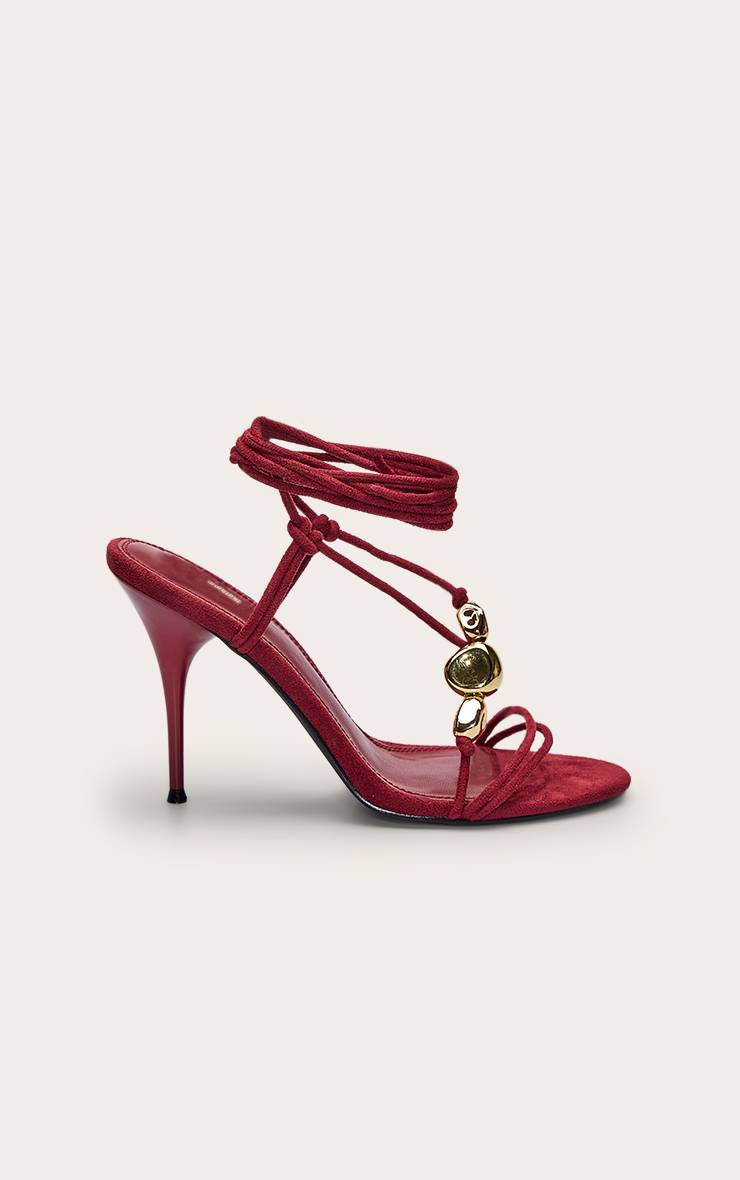 Rouge Sandales À Talons Aiguilles À Brides En Synthétique Brûlée Avec Finitions Dorées