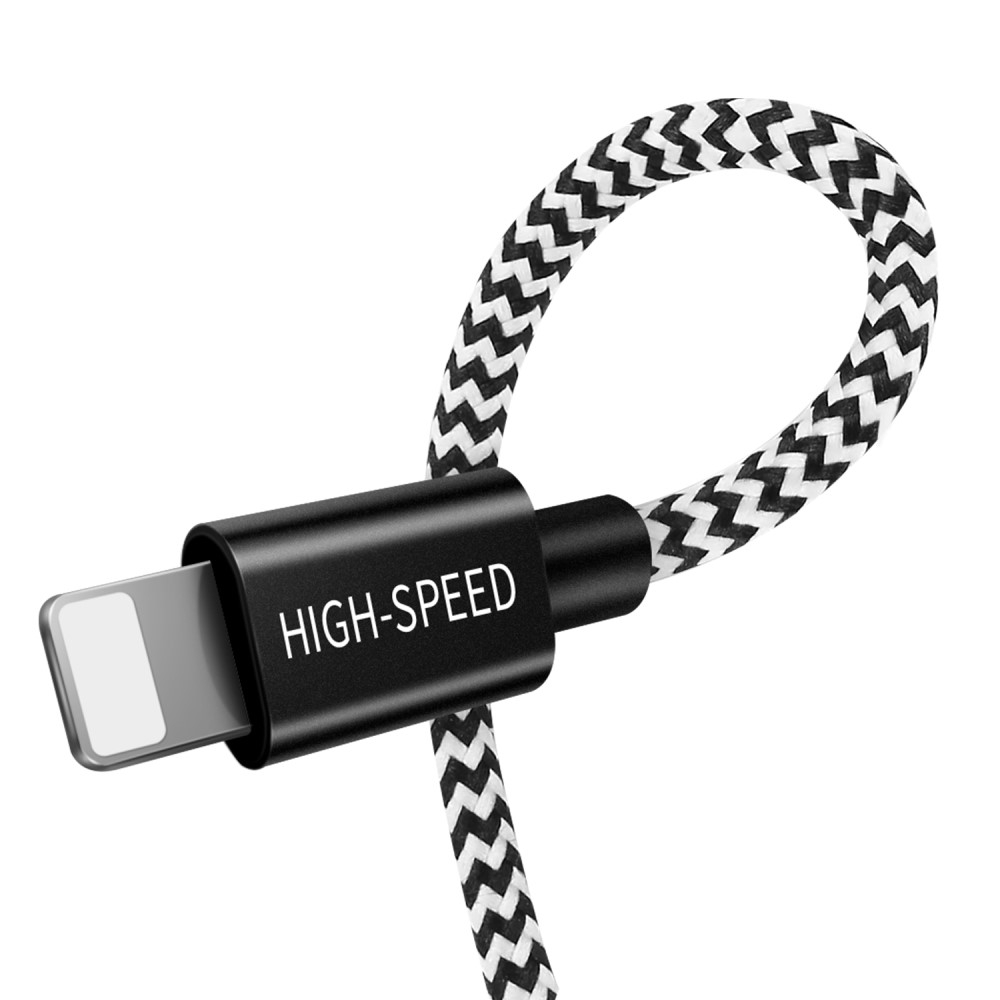 (1.25m) 3in1 USB A auf USB C / Lightning / Micro USB Nylon Ladekabel - Schwarz / Weiss