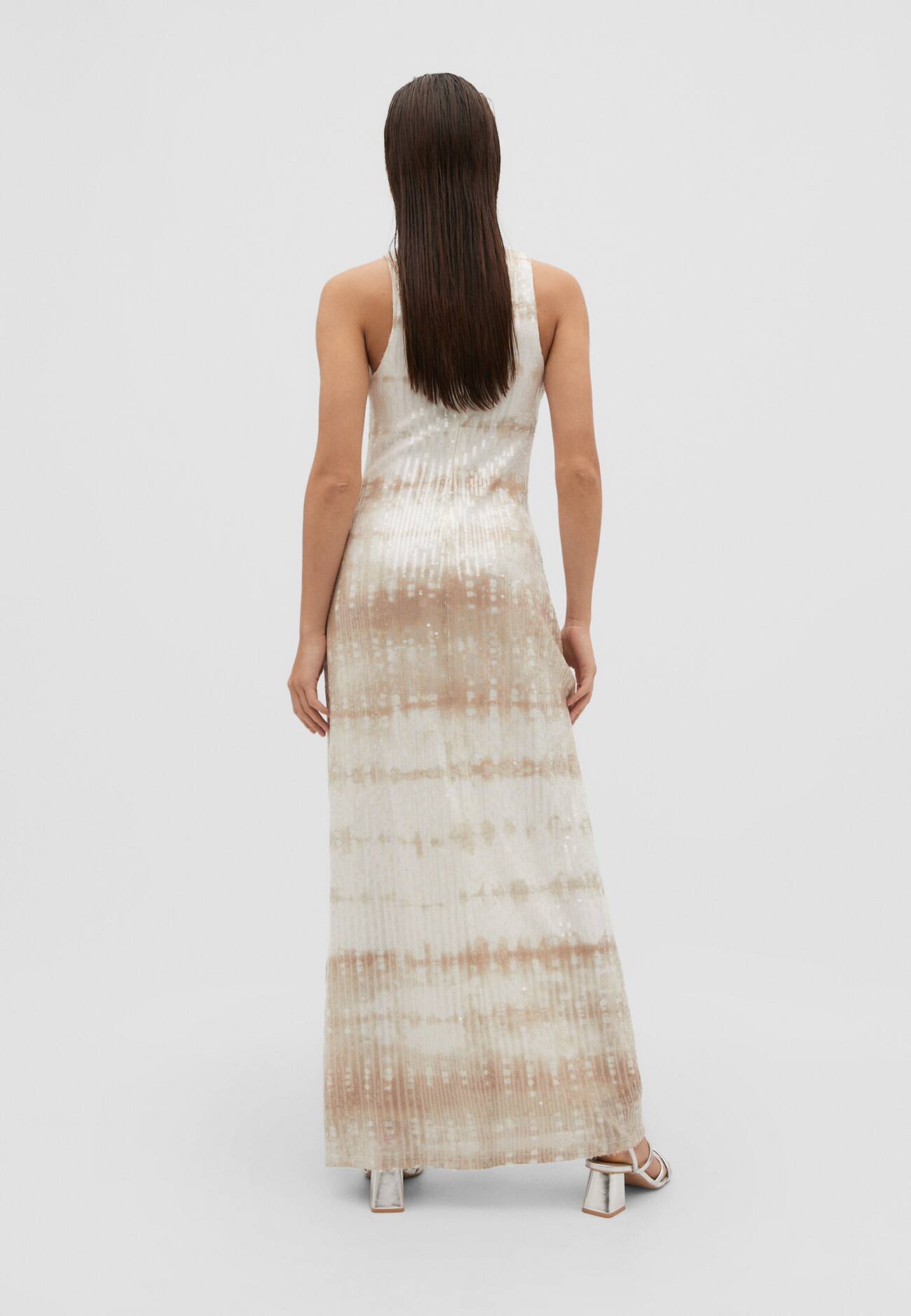 Vestido longo com decote halter e estampa de lantejoulas