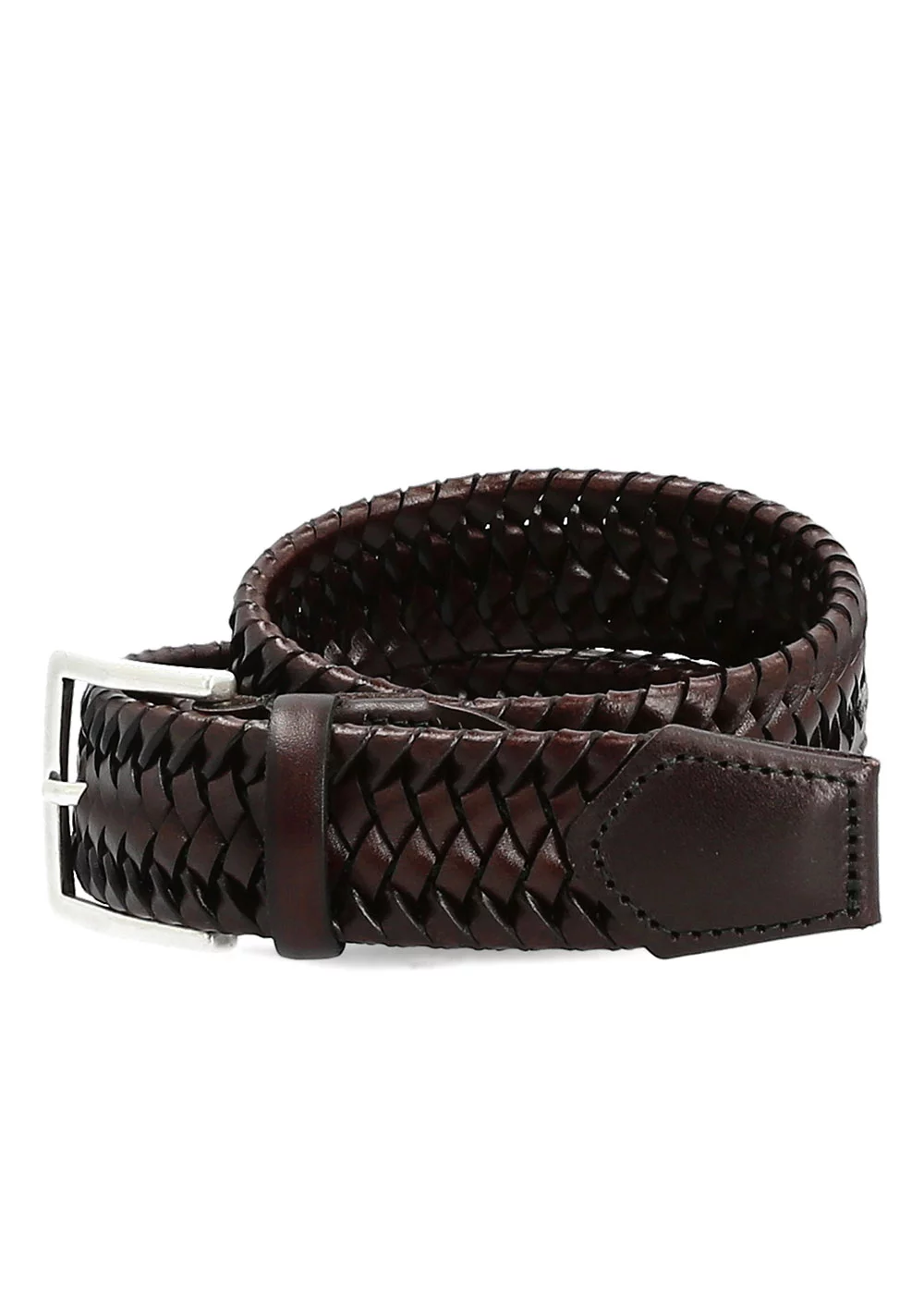 CEINTURE LEOPOLD CUIR TRESSE CHOCOLAT