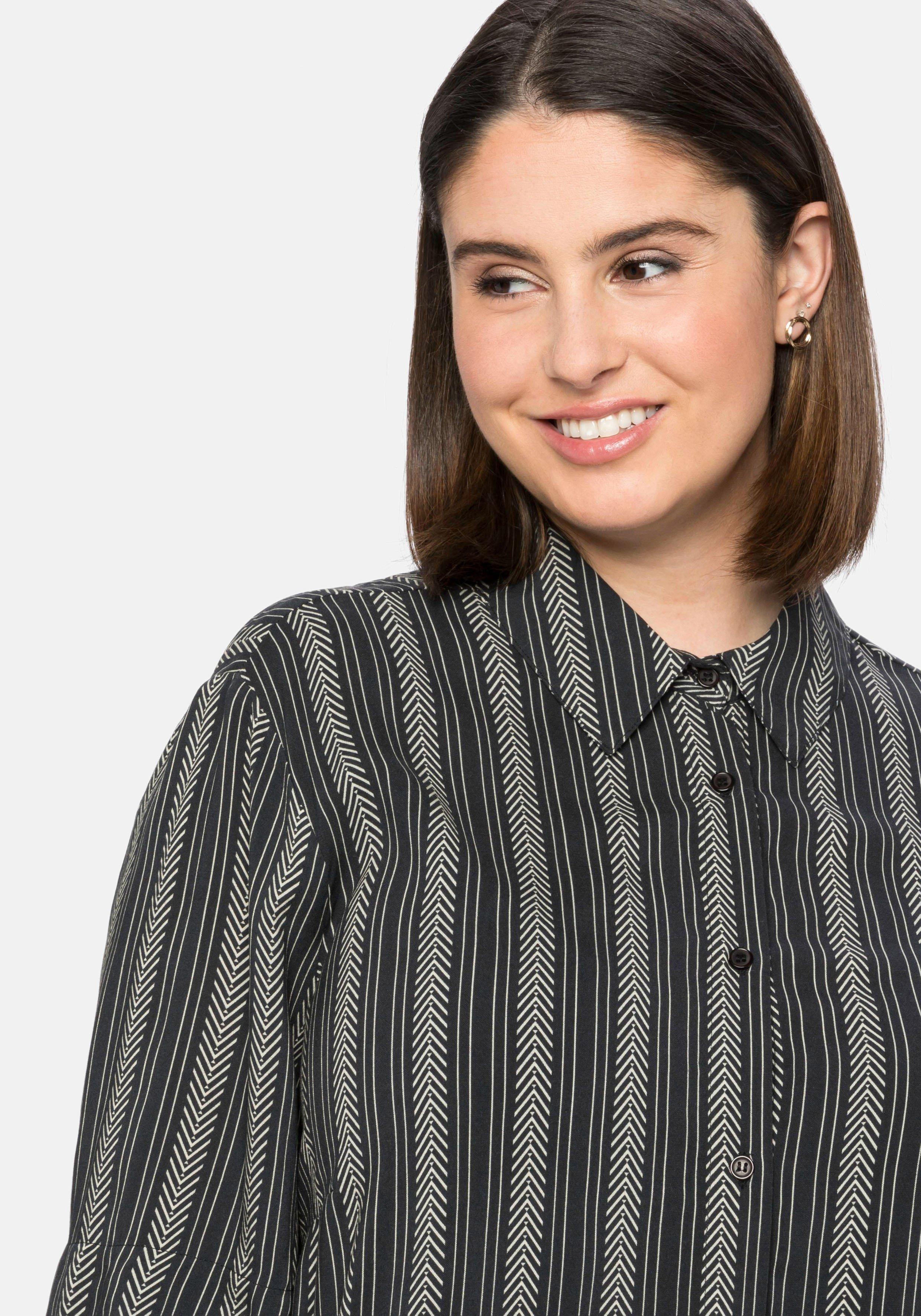Bluse mit Ethno-Print, verlängerte Rückenpartie