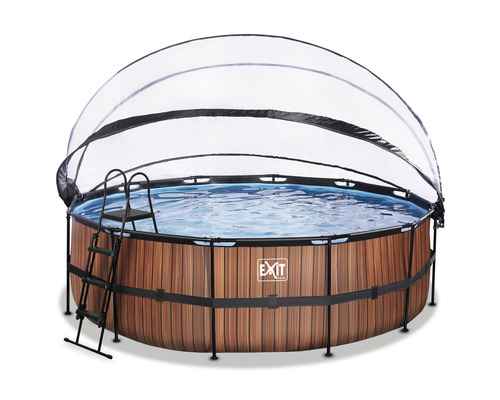EXIT WoodPool ronde opzetzwembadset Ø 450x122 cm inclusief zandfiltersysteem, afdekking & ladder, houtlook