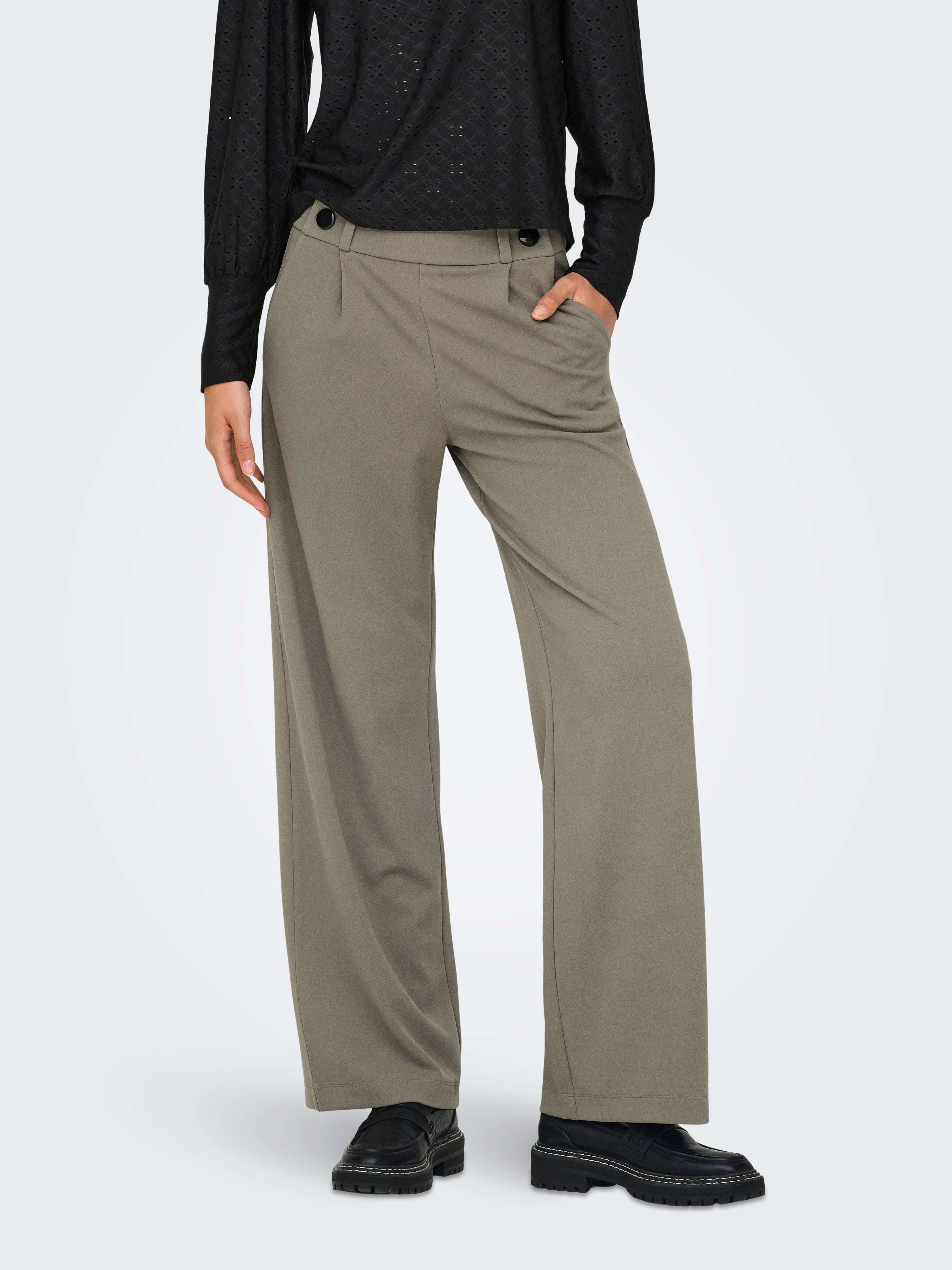 JDYGEGGO Mittlere Taille Weiter Beinschnitt Hose mit weitem Beinschnitt Vetiver