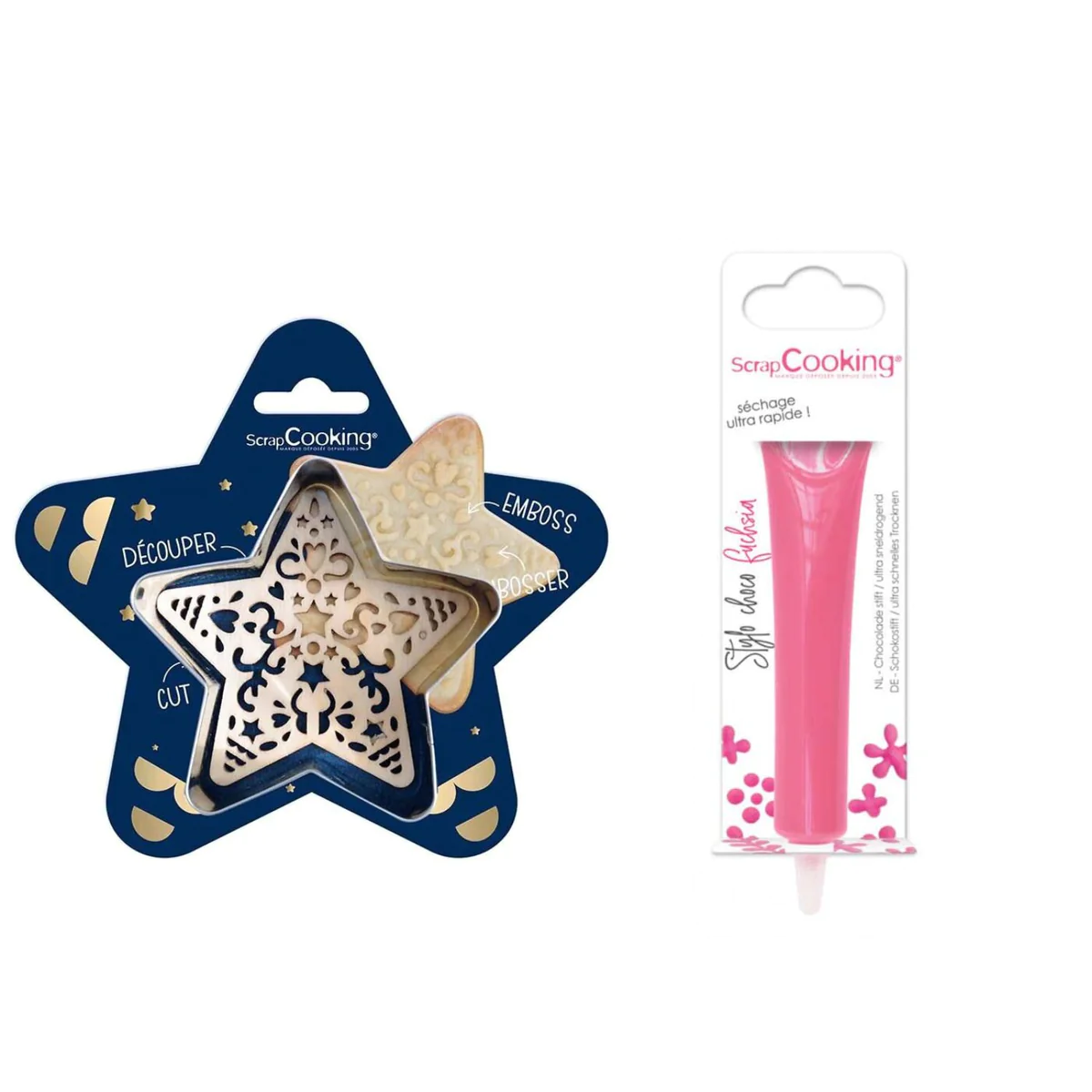 Kit pour biscuit en relief Étoile + Stylo au chocolat fuchsia Scrapcoo
