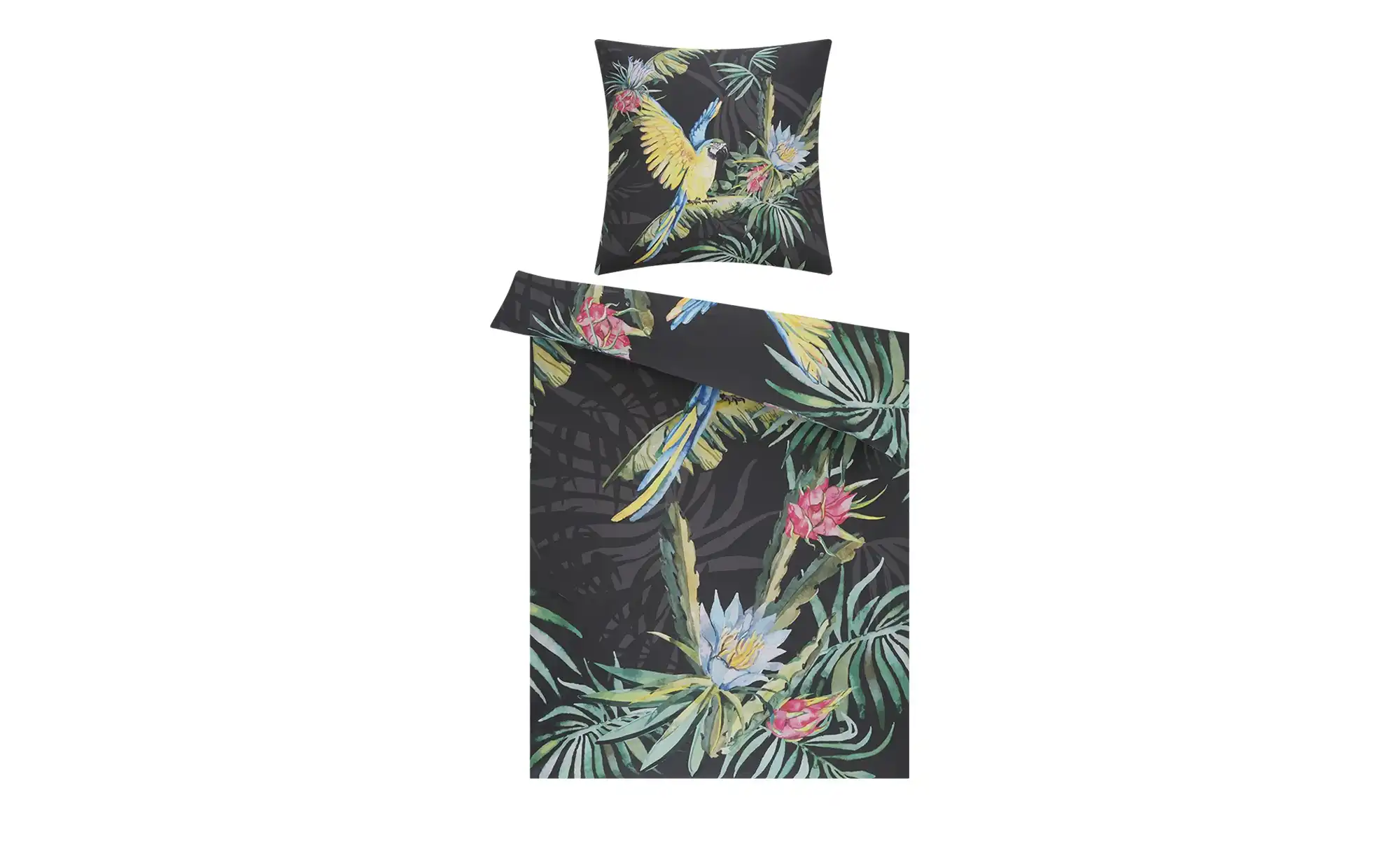 indigo Mako-Satin Bettwäsche Tropical Flowers dark