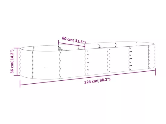 Jardinière bac lit surélevé argenté 224 x 80 x 36 cm 02_0039715