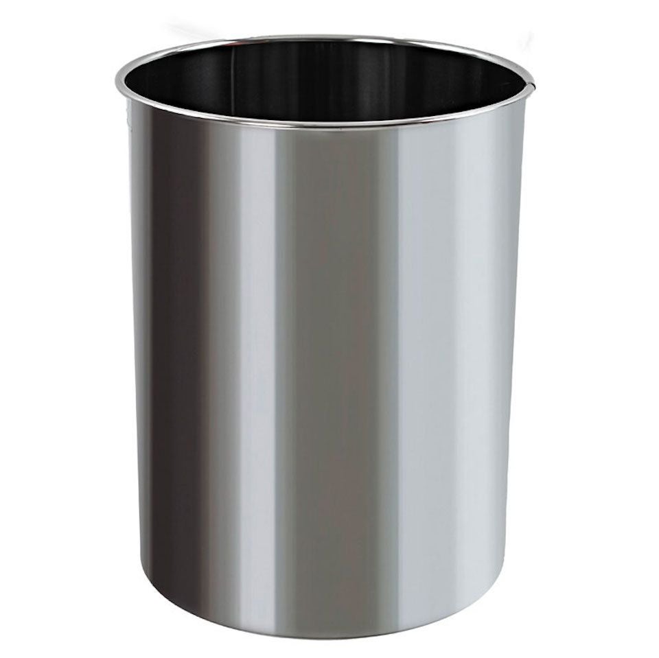 PROREGAL Stijlvolle ronde metalen prullenbak 15 liter HxØ 30,5 x 25,5 cm roestvrij staal