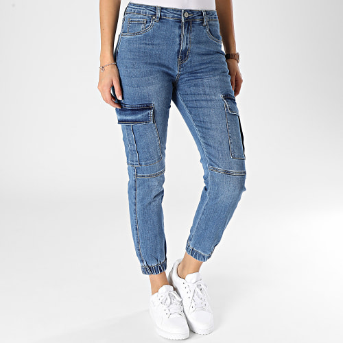 Pantalon Cargo Jean Femme Bleu Denim